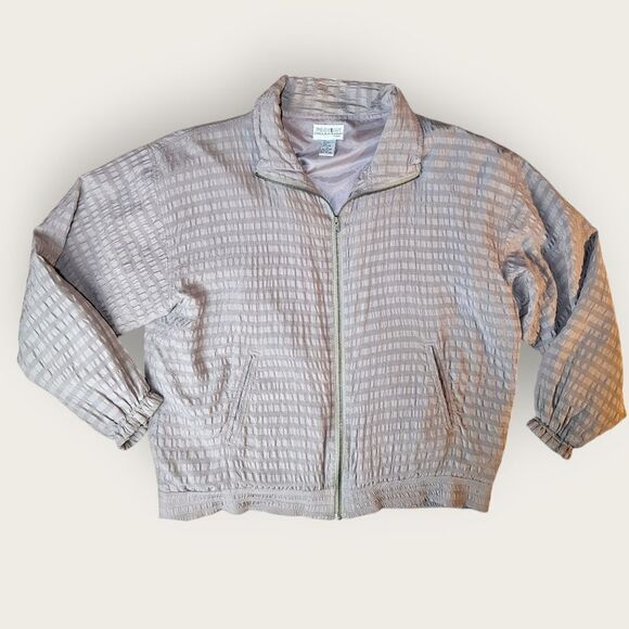 Vintage Passion Collections Oversized Silk Neutral Beige Zip Jacket Large - Picture 2 of 13